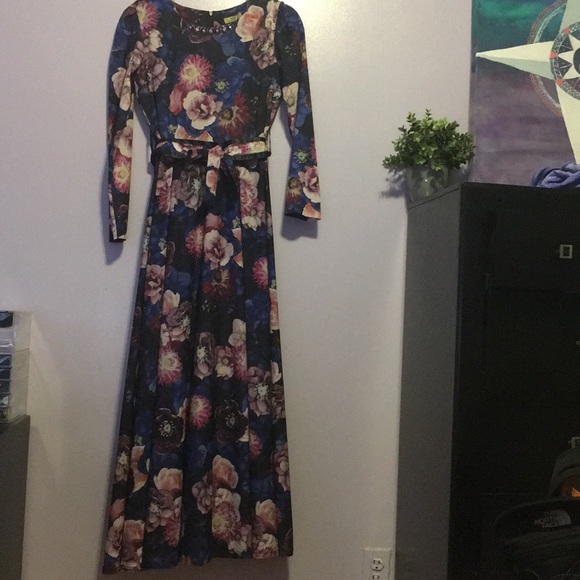 Modest Long Sleeve Floral Maxi Dress Prom - Picture 1 of 8